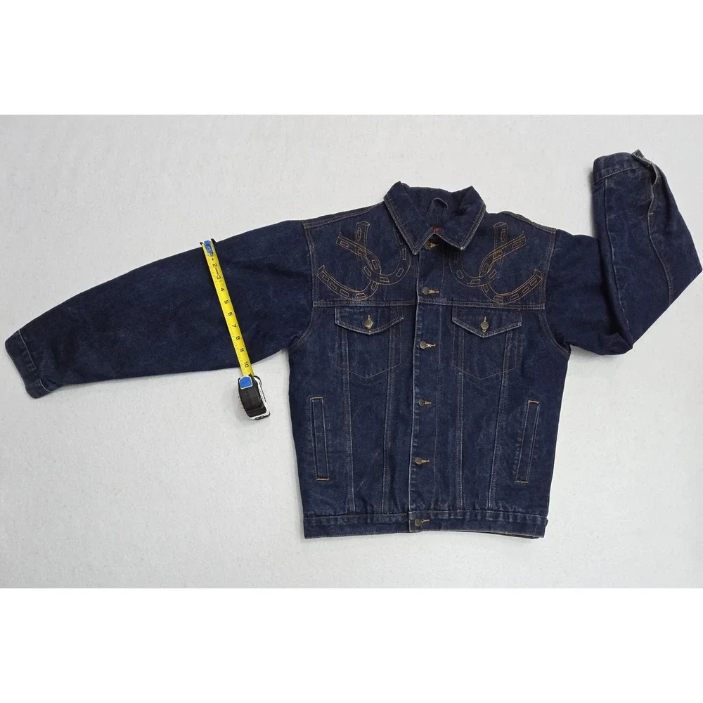 Black Blue Original Style Mens Denim Sherpa Lined Horse Jacket Dark Wash Medium